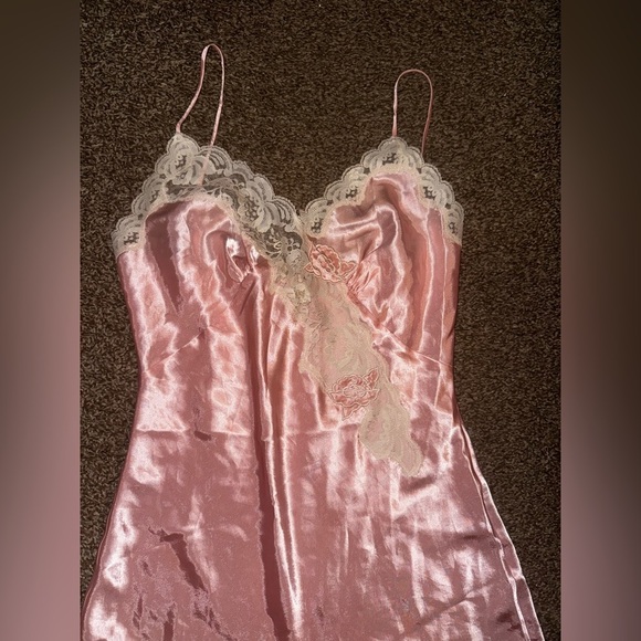 Vintage Victoria Secret Pink Lace Trim Slip Dress - Picture 2 of 5